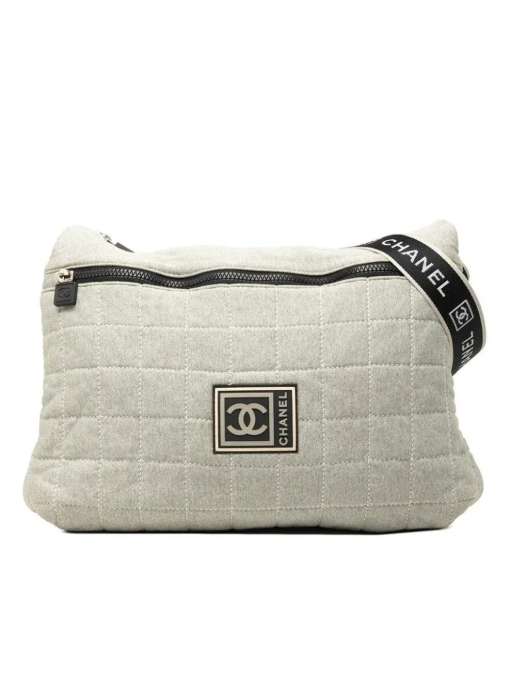 Chanel Sports Line Choco Bar CC Logo Shoulder Bag Crossbody Gray Cotton